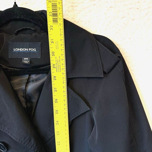 London Fog Womens Black Trench Rain Coat Petite Medium PM No‎ Belt - Picture 7 of 9